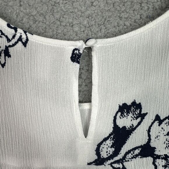 VTG  America Blues White Blue Floral Blouse XL Crinkle Texture Boho Tunic Top - Picture 9 of 12